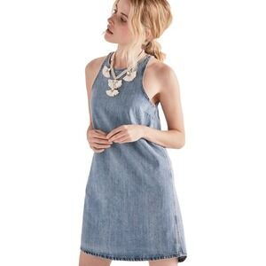 Lucky Brand Denim Mini Dress Light Wash Boho Halter Neck Shift S Retro Festival‎